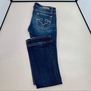 ReRock Express Jeans Adult Size 4R Blue Distressed Boot Dark Wash Embroidered